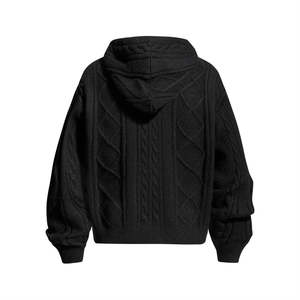 Men's Knitted <b>Hoodie</b> Solid <b>Black</b> <b>Zipper</b> Front Anti-Pilling Winter Wear Regular Fit Long Sleeve 100% Cotton Waterproof Windproof - Product Image 2