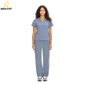ชุดสครับสำหรับผู้หญิง ชุดยูนิฟอร์มทางการแพทย์ - เสื้อคอวีและกางเกงขายาวทรงตรงพร้อมกระเป๋า 9 ช่อง ชุดทำงานแบบยูนิเซ็กซ์ - Product Image 3