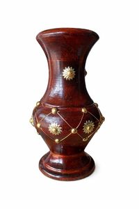 <b>Rustic</b> Wooden Flower Vase Brass Decor Handmade Sheeshamwood Tabletop Planter Decorative Home <b>Office</b> Vessel - Product Image 3