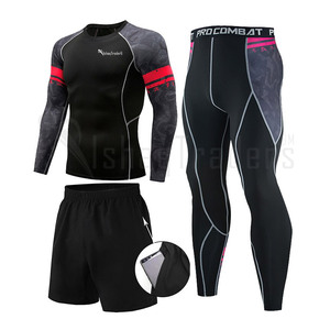 Ensemble de rashguard à manches longues pour homme, noir, en spandex et polyester, séchage rapide, vêtements de fitness, short long John - Product Image 2