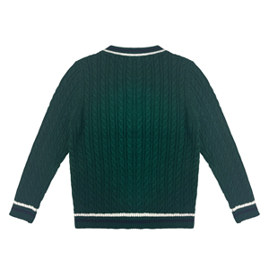 <b>Men's</b> Dark Green <b>Cable</b> <b>Knit</b> Pullover <b>Sweater</b> Long Sleeve Regular Fit Autumn Wear - Product Image 4