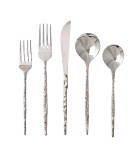 Ensemble de couverts vintage en métal avec poignées torsadées, finition miroir haute brillance, passe au lave-vaisselle, ustensiles de service pour desserts de mariage - Product Image 2