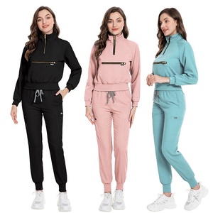 Custom logo Nurse <b>Doctor</b> Zip Collar Girls Hospital Uniforms Scrubs Medical Scrubs Suits Top Jogger Pant Zipper Jacket Scrubs <b>Set</b> - Product Image 3