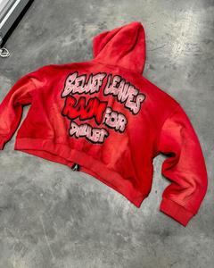 Sudadera con Capucha Roja Extra Grande para Hombre, Estilo Urbano, de Algodón French Terry, con Diseño Frontal, Estilo Invernal, Ecológica - Product Image 2