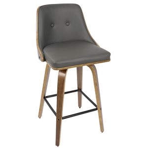 Gianna 26\" Mid Century Modern Counter <b>Stool</b> Walnut with Grey Faux <b>Leather</b> Set of 2 - Product Image 3
