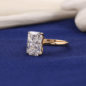 Bague de fiançailles et de promesse en diamant de laboratoire taille radiant 3 carats, monture tulipe, plaqué or jaune 14 carats, clarté VVS2, E Party - Product Image 4