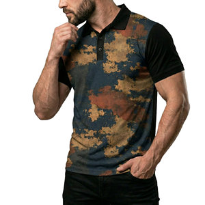 เสื้อโปโลลายพรางผู้ชายแบบขายส่ง ปรับแต่งได้ด้วยเทคนิค Sublimation แขนเสื้อตัดกันลายพราง พิมพ์ลายถัก เสื้อโปโลสำหรับออกกำลังกายสำหรับผู้ชาย - Product Image 5
