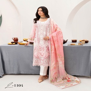 <b>Eid</b> <b>Dresses</b> Heavy Party <b>Dresses</b> for Women with Embroidered Lawn Three Piece Punjabi Suits by Ramsha Vol MASHAAL-11 Maxi Frock - Product Image 6