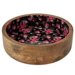 最新设计的可水洗相思木碗，带搪瓷涂层，可重复使用的婚礼装饰木碗，由射频工艺品制成