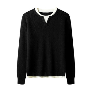 Pull en tricot pour homme à col en V, style color block, décontracté, polyvalent, à manches longues, style minimaliste rétro - Product Image 2