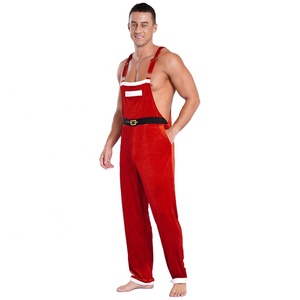 Costume de Noël homme grande taille Costume de Père Noël en flanelle Salopette de poche sans manches une pièce pour les vacances de Noël - Product Image 5