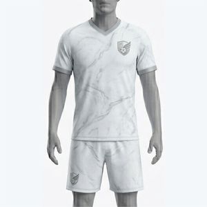Conjunto de Uniforme de Fútbol Personalizado para Hombre, Cuello en V, Manga Corta, Estampado de Mármol Blanco, Poliéster Transpirable, Todas las Temporadas, Talla Adulto - Product Image 1