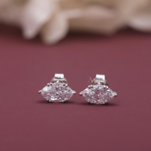 IGI Certified Lab Grown Diamond Marquise Cut Solitaire Stud <b>Earrings</b> in 9K White / Rose & Yellow Gold 6-Prong Diamond <b>Earrings</b> - Product Image 1