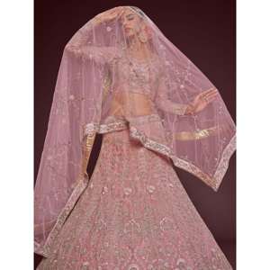 Vêtements de mariage en filet doux brodé rose perle attrayant Lehenga Choli - Product Image 3