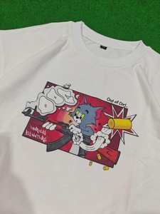 Men's White Regular Fit Cartoon Print Short Sleeve O-Neck Casual Jersey T-Shirt 100% Cotton Blend Breathable Front <b>Logo</b> - Product Image 3