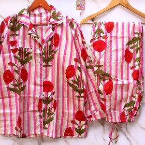 Conjunto de Pijama de Dos Piezas para Mujer, de Algodón, Manga Larga, Estampado Floral, Cuello Camisero, Ropa de Dormir Informal de Verano, con Botones - Product Image 3