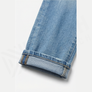 Jean en denim déchiré coupe slim pour homme, taille mi-haute, jambe droite, en coton, style décontracté, bleu délavé, collection printemps - Product Image 6