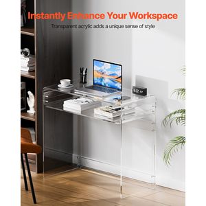 Tavolino Moderno Rettangolare in Acrilico a 2 Livelli, Trasparente, con Ripiano Contenitore, Spesso, per Scrivania, Comodino o Tavolino da Caffè - Product Image 2