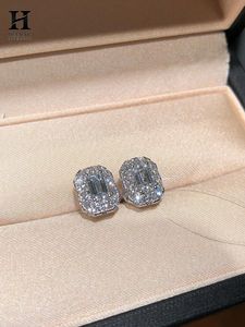 14K Gold <b>Emerald</b> Cut Diamond Halo <b>Stud</b> Earrings, Luxury Fine Jewelry Manufacturer - Product Image 1