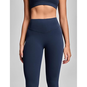 Leggings sans couture taille haute couleur unie pour femme – Pantalon de yoga tricoté extensible et respirant pour le sport - Product Image 3