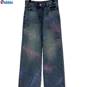 Jeans décontractés pour femmes, taille haute, imprimés, coupe large, en denim premium, avec détails diamant, amples et respirants - Product Image 1
