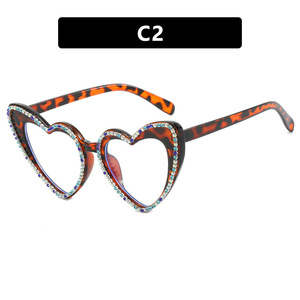 Retro Diamond-Studded Heart-Shaped Flat-Lens Arrival Anti-Blue Light Fashion Heart-Shaped <b>Frames</b> Women's Unique Sunglasses - Product Image 2