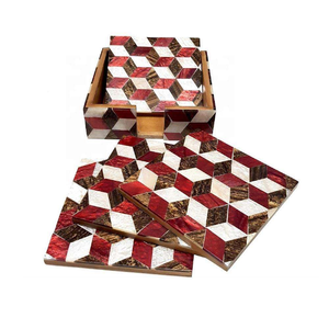 Posavasos Cuadrado de Lujo con Incrustaciones de Hueso, Estilo Bohemio, Hecho a Mano, Ecológico, con Patrón Intrincado, Diseño Personalizado Premium - Product Image 2
