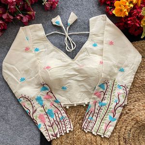 เสื้อชอลีปักลายผ้าฝ้ายคัดพิเศษ Astar Pure Khadi สำหรับงานแต่งงานแบบอินเดียดั้งเดิม ทรงปกติสำหรับผู้หญิง ใส่ได้ทุกฤดู - Product Image 5