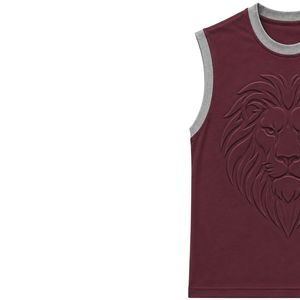 Débardeur sans manches marron et gris avec motif tête de lion en relief, gilet en coton personnalisé pour homme, col rond, mode streetwear de luxe - Product Image 3