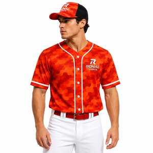 Camiseta de Béisbol de Camuflaje Roja para Hombre RONAL SPORTS, Manga Corta, Cuello Redondo, Transpirable, Ropa Deportiva de Poliéster para Todas las Temporadas - Product Image 3