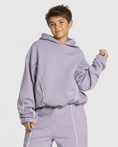 Sweatshirts à capuche décontractés surdimensionnés pour garçons, personnalisés, couleur lavande avec lignes contrastées, en polaire premium, pour enfants, de marque OEM - Product Image 1