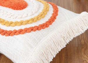 Funda de Cojín Cuadrada Moderna Bordada a Mano, Color Marfil Naranja, Personalizable, con Borde, para Decoración del Hogar, con Cierre de Cremallera, 100% Algodón - Product Image 4