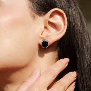 Pendientes de tuerca finos con halo de diamantes y gema de iolita natural de 4 quilates, hechos a mano, los más vendidos para mujer, joyería para uso diario - Product Image 2