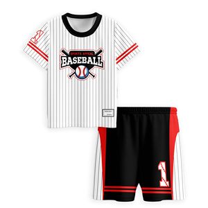 Baseball Jersey Set for Boys Striped White Black Red Short Sleeve Breathable <b>Polyester</b> All Seasons Sports - Product Image 1