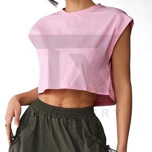 Women's Summer Workout <b>Crop</b> <b>Top</b> Breathable Front Logo Spandex/Polyester Lightweight Fashionable New Design - Product Image 4