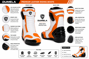 Botas de Motociclismo Dumela, Color Naranja y Blanco, de Cuero Genuino, Transpirables, Impermeables, Protectoras, para Todas las Estaciones, Deportivas - Product Image 6