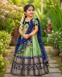 Pista Kids Half Saree Pure Silk <b>Lehenga</b> Mono Silk Blouse Embroidery Full Stitched Half Saree Wholesale Rate By Royal Export - Product Image 1