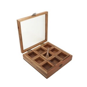 Eco Friendly Wooden Spice Box with Compartments Rustic Kitchen Storage Container for Indian Masala Herbs and Seasoning - Product Image 1