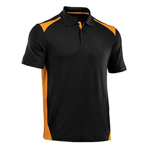 Polo contrastant noir et orange pour homme - Base noire avec épaules et panneaux latéraux contrastants orange. Look sportif et moderne. - Product Image 1