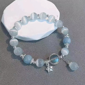 Bracciale con perline di cristallo effetto occhio di gatto e pietra di luna blu da sogno, con ciondolo, per donna, gioiello da festa, idea regalo - Product Image 2