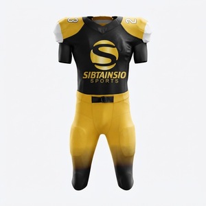Ensemble de maillot et pantalon rembourrés de football américain noir et or, uniforme d'équipe avec numéro de joueur, design sublimé personnalisable - Product Image 2