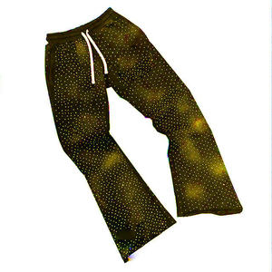 Pantalon de survêtement pour homme bleu foncé à pois, taille élastique avec cordon de serrage, décontracté, léger, respirant, en tissu tricoté, idéal pour l'été - Product Image 6