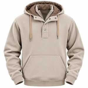 Sudadera de punto para hombre con cremallera de un cuarto, forro polar, verde oliva, manga larga, bolsillo canguro, corte regular, ODM - Product Image 2