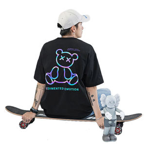 Camiseta de Hombre Talla Grande, Negra Luminosa, Cuello Redondo, Manga Corta, Estilo Urbano, Tejido de Punto, Algodón, Informal, de Alta Calidad, 180g - Product Image 2