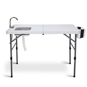 Tavolo Pieghevole Portatile da 50 Pollici per Pulizia Pesci con Tubo di Scarico e Cestino, Stazione Lavello Pieghevole per Campeggio Esterno - Product Image 1