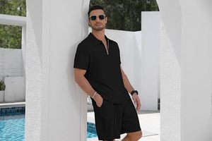 Ensembles de survêtements d'été pour hommes, 2 pièces, shorts et polos de golf à manches courtes avec fermeture éclair 1/4, tenues décontractées - Product Image 4