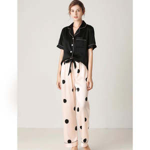 Ensemble de pyjama en satin à pois pour femmes, deux pièces, boutonné, manches longues, vêtements de nuit - Product Image 5