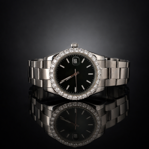 Custom Limited Edition Factory Wholesale Mens <b>Watch</b> Steel <b>Case</b> Diamond Bezel Black Surface Stainless Steel Link Automatic New - Product Image 1