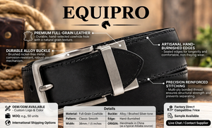 Cinturón de Cuero Vacuno Genuino Negro Equipro, Estampado Animal, Ecológico, para Hombre, Hebilla Cuadrada de Aleación, 3.5cm de Ancho, 110cm - Product Image 4