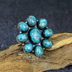 Anillo de Cobre Vintage con Turquesa Azul, Joyería Artesanal de Plata de Ley Inspirada en la Naturaleza, Regalo Único para Mujer - Product Image 4